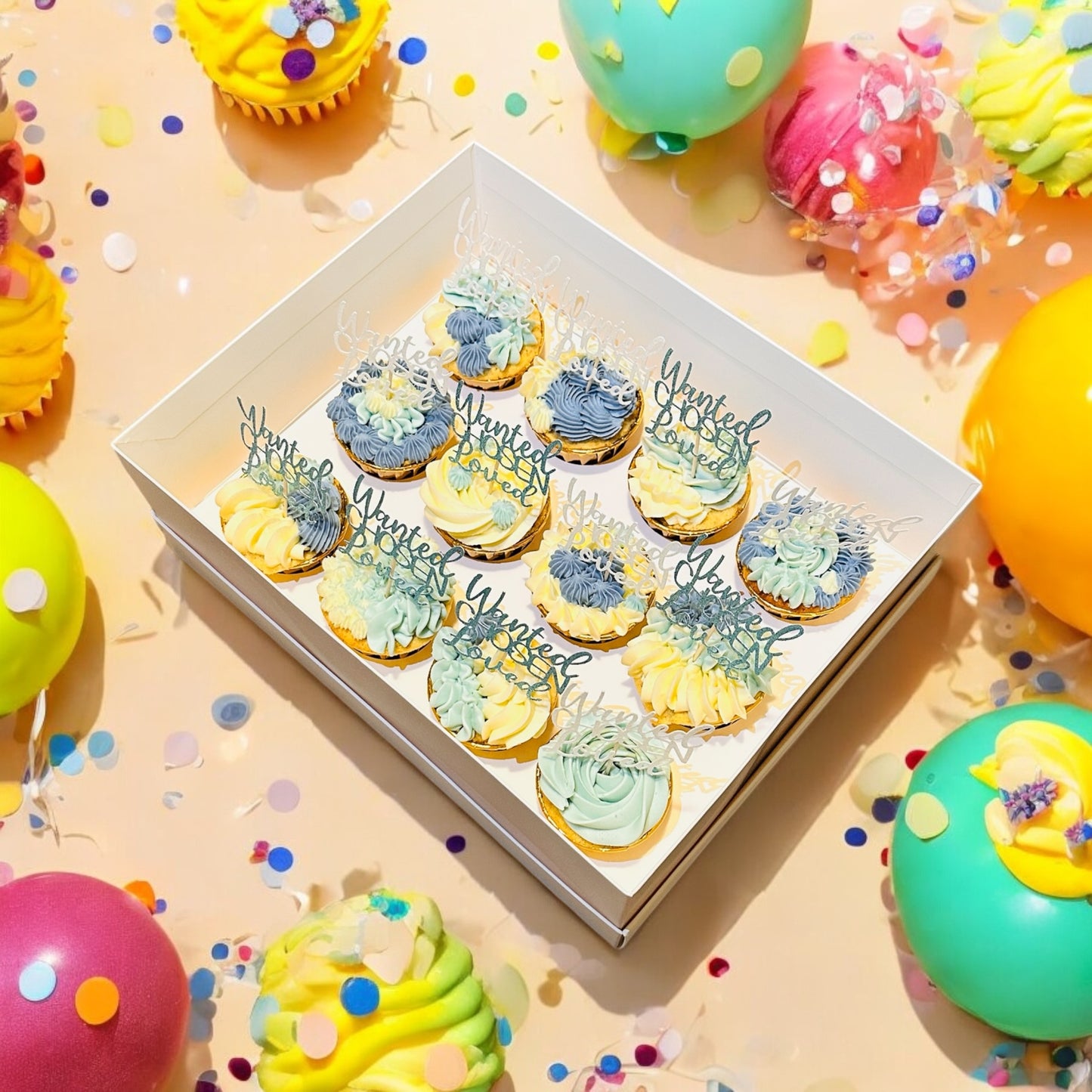 Bespoke 12 blue/white cupcakes