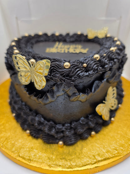 Black & Gold Heart Celebration Cake Set
