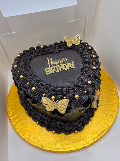 Black & Gold Heart Celebration Cake Set